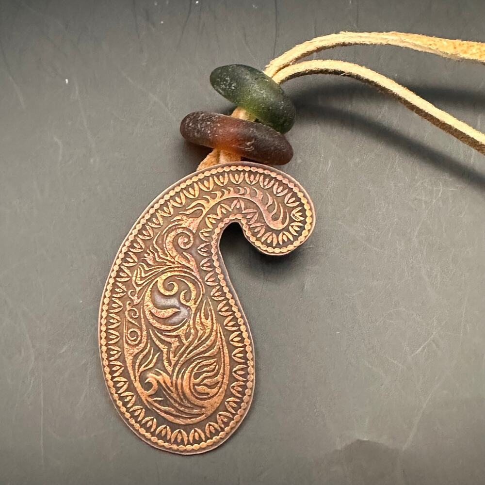 Etched Metal Paisley Necklace Boho Casual Suzanne Jewelry Mark Festival